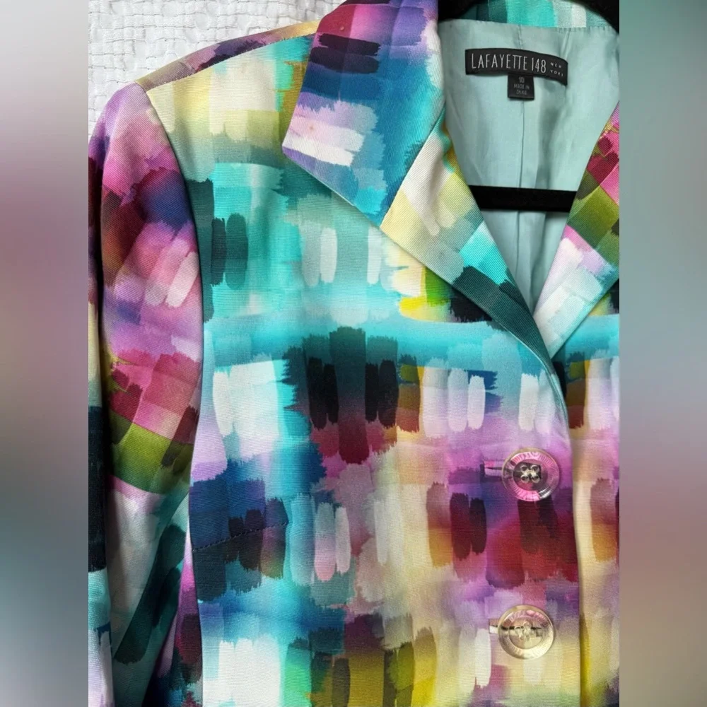 Lafayette 148 New York Watercolor Abstract Cropped Blazer Size 10